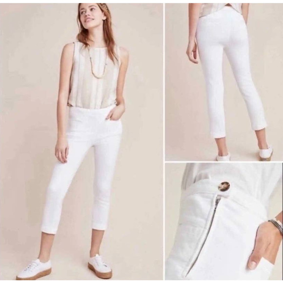 Pilcro Anthropologie High Rise Cropped White Denim Jeans Side Zip Size 30 NWT - Picture 2 of 14